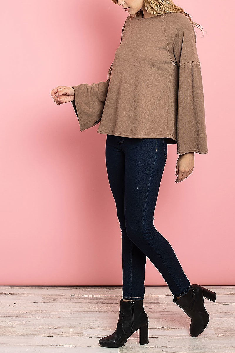 Bell sleeve crew neck top (ED7926)