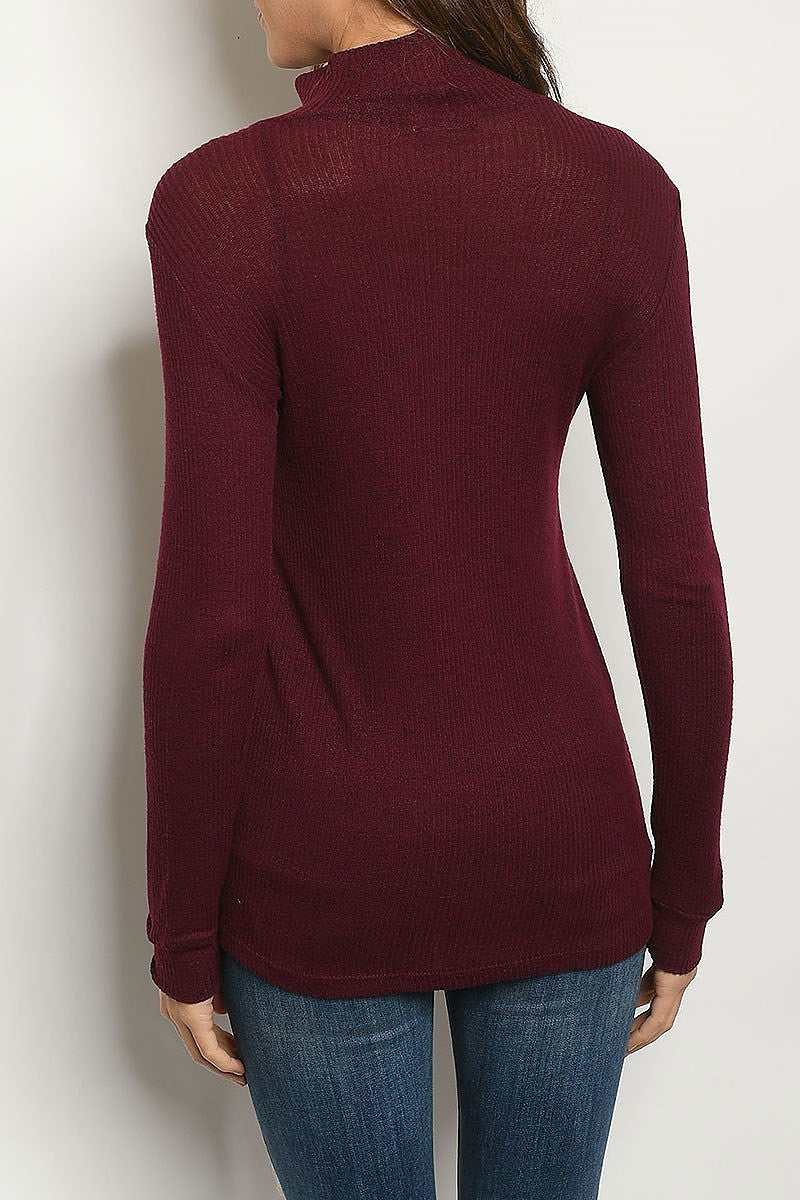 Mock neck ribbed knit top (ED7452-1)