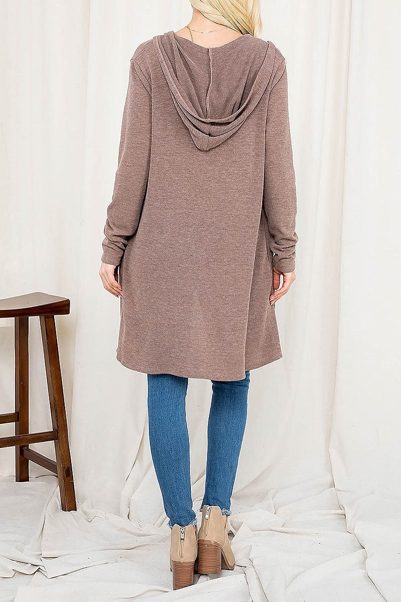 Long sleeve open front angora hoodie cardigan (DGS5621)