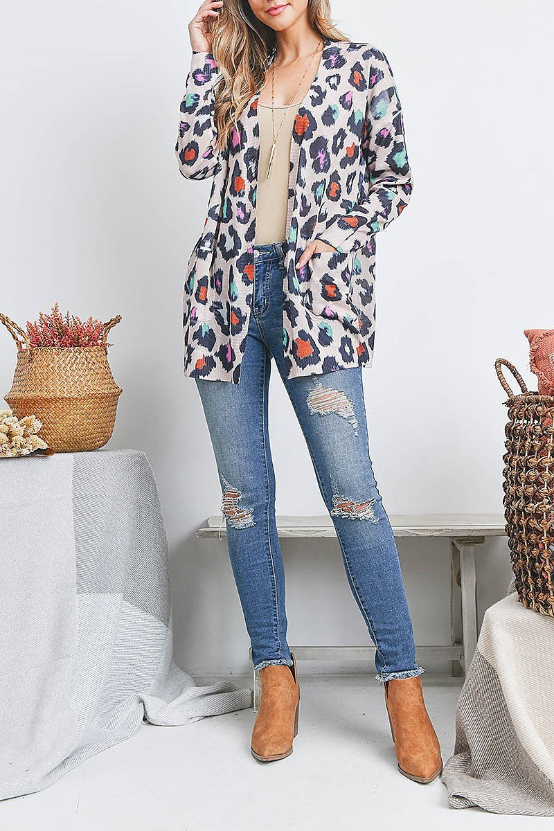 Animal print pocket detail sweater cardigan (DGS5417)