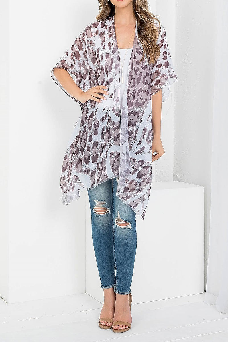 Leopard heart printed open front kimono (EF3614)