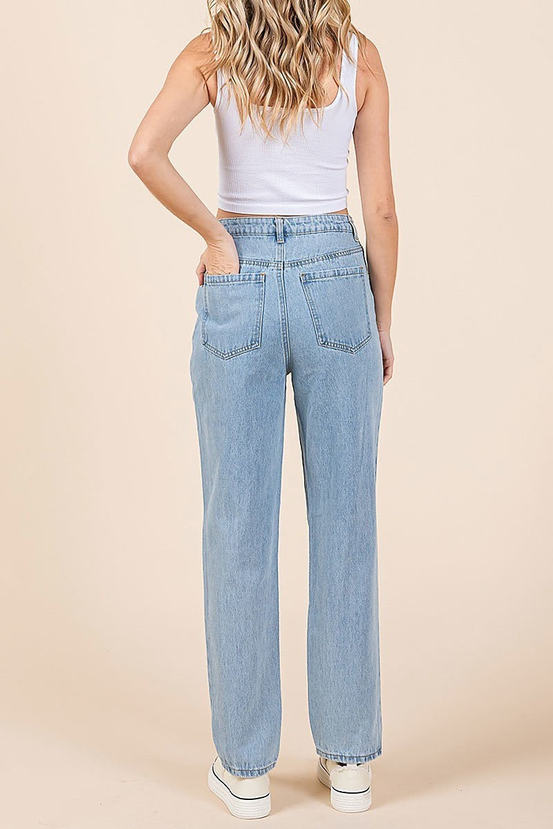 High waist distressed straight leg jeans (EDH2088)