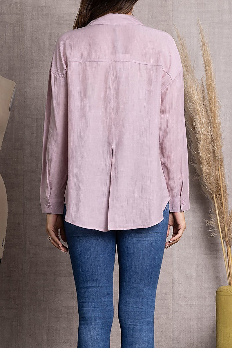 Collar button down cuff long sleeve top (EDSW3416)