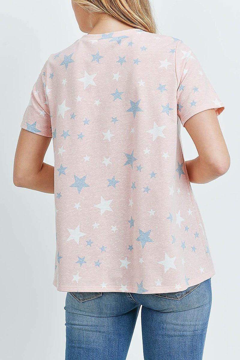 Star print short sleeves round neck top (ED9029)