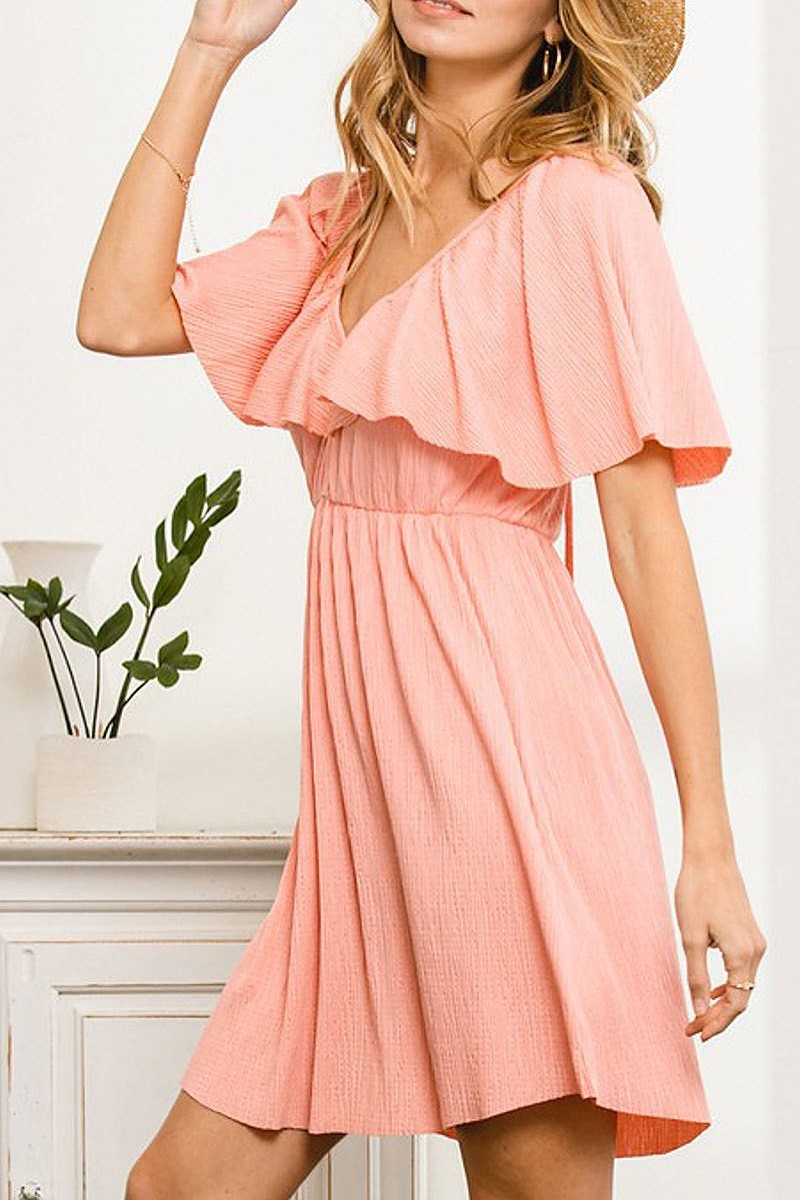 V neck ruffle detail dress (DED8200)