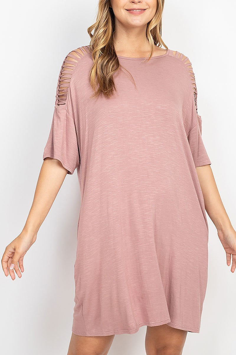 Cutout detail shoulder tunic dress (DED6835)