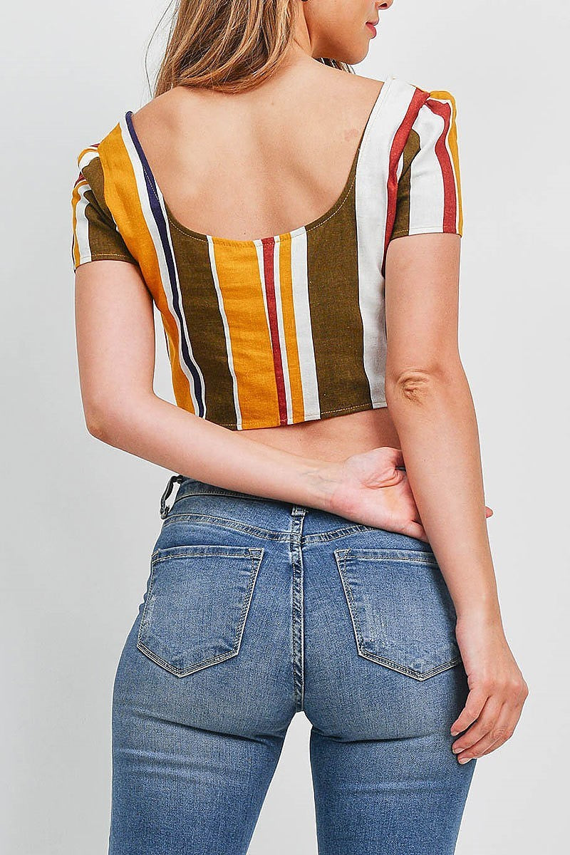 Ruched detail stripe crop top (EF1576)