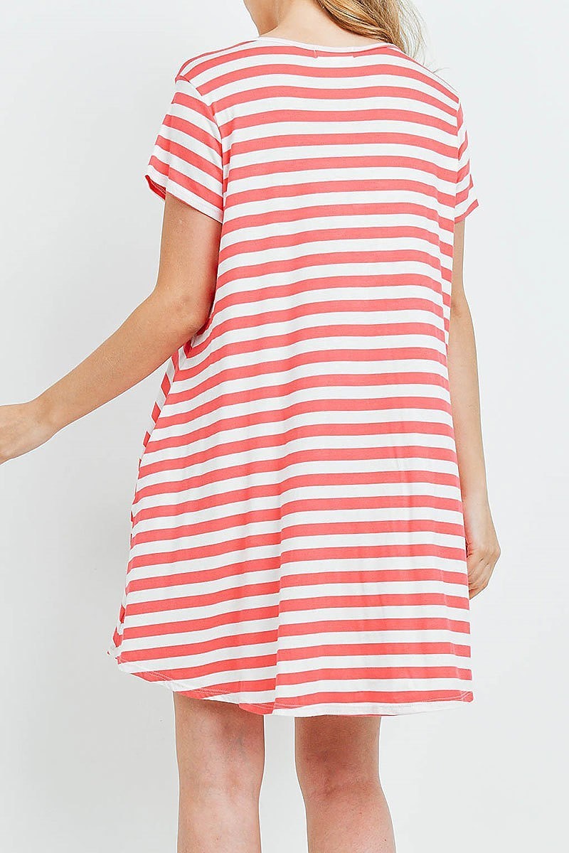 Short sleeves round neck stripes dress (DED6141)