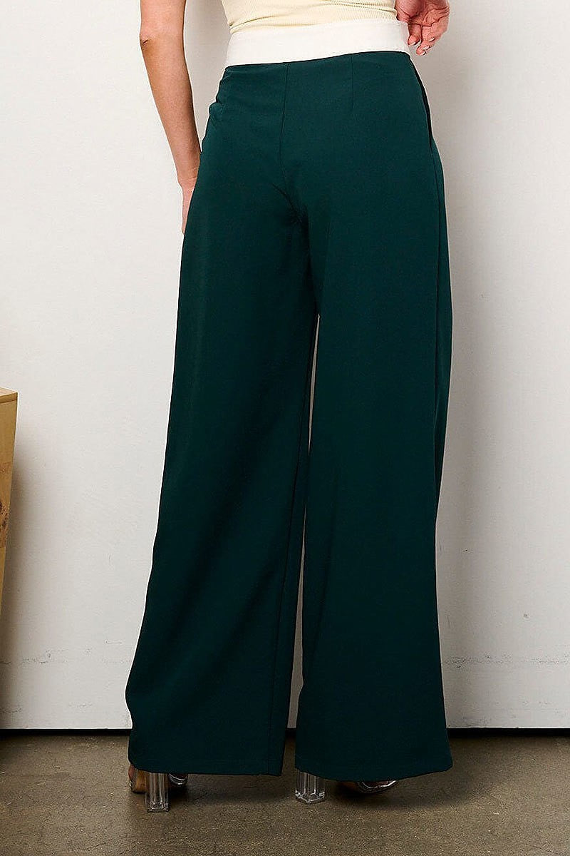 Button closure pleated wide leg palazzo pants (EFWT9080)