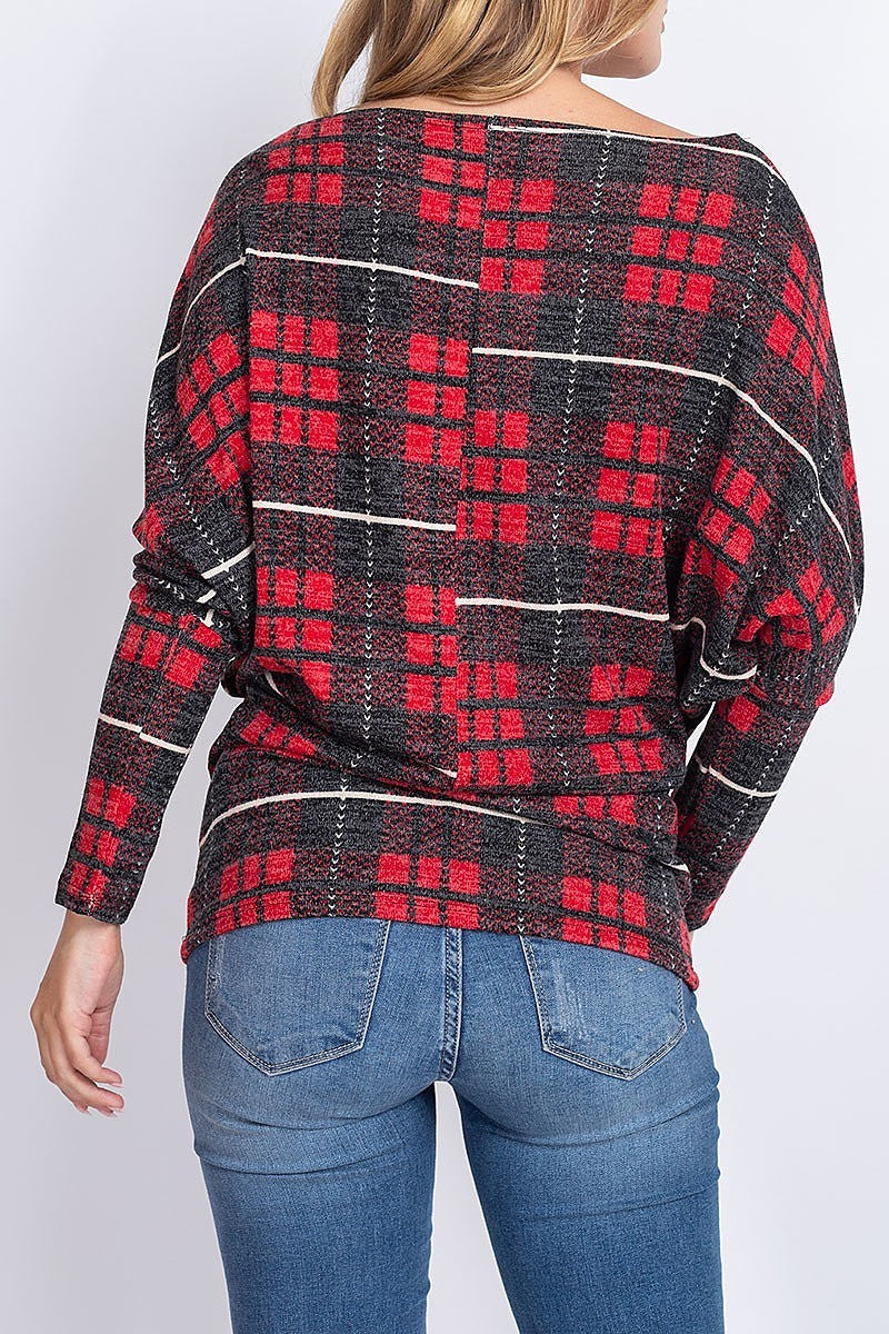 Loose fit plaid long sleeve top (EF1896)