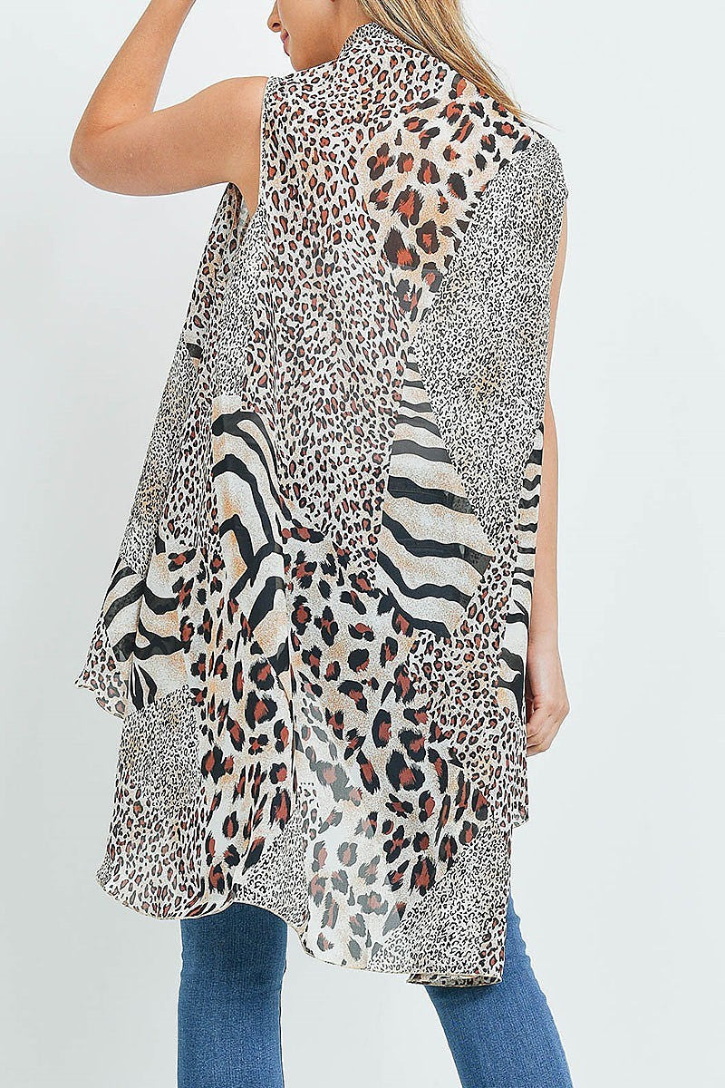 Multi animal print kimono vest (ED9836)