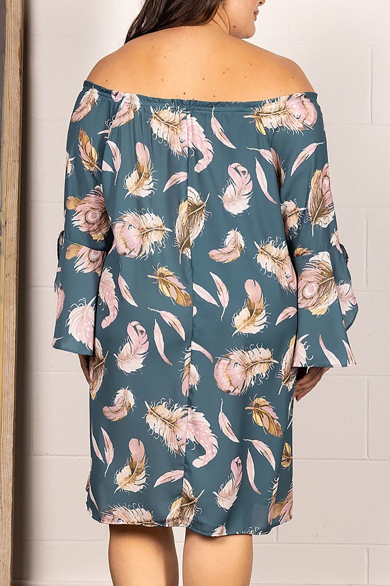 Feather off shoulder petal sleeves midi dress (EDSW4123)