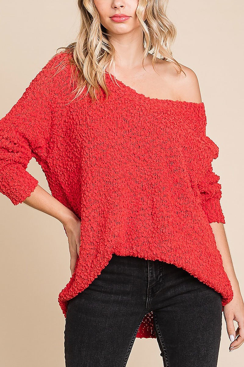 Cozy soft v-neck popcorn sweater (EDH1868)