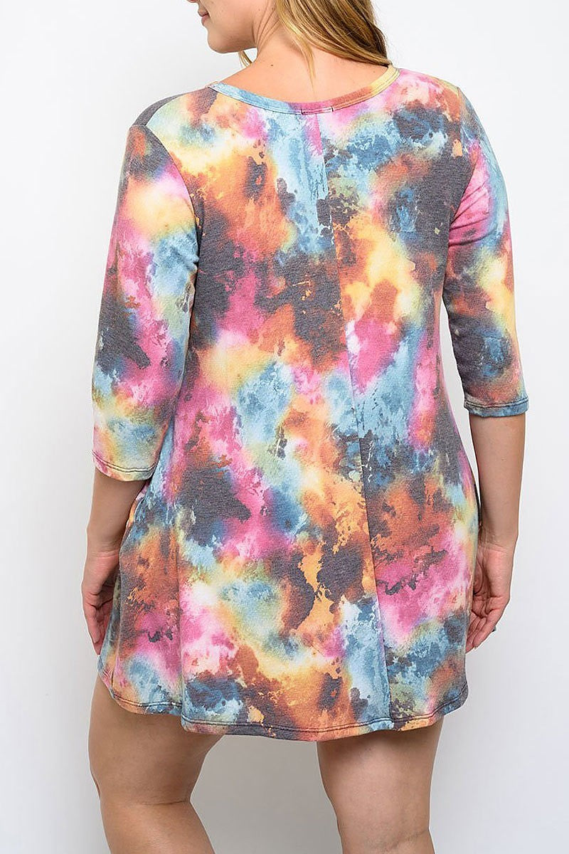 Tie dye v neck pocket dress (EDWT3089)