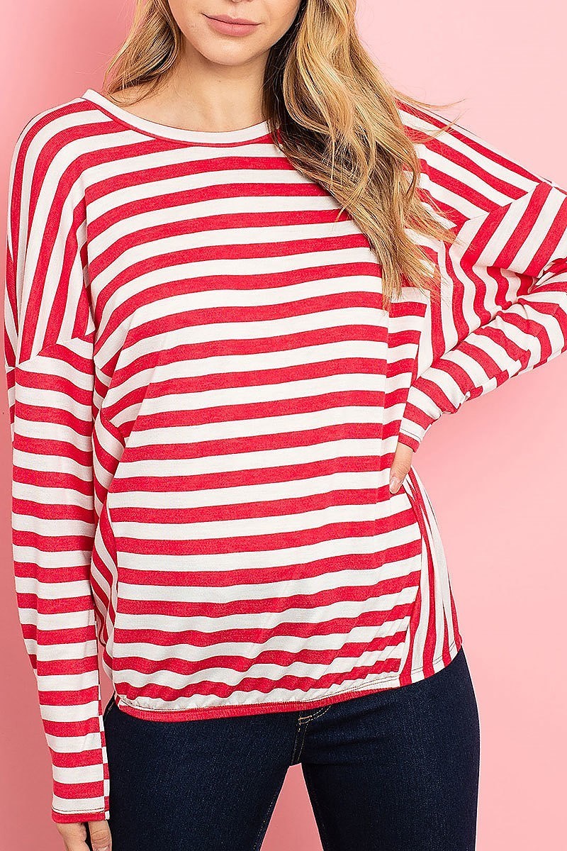 Round neck stripe loose fit top (ED7962-1)