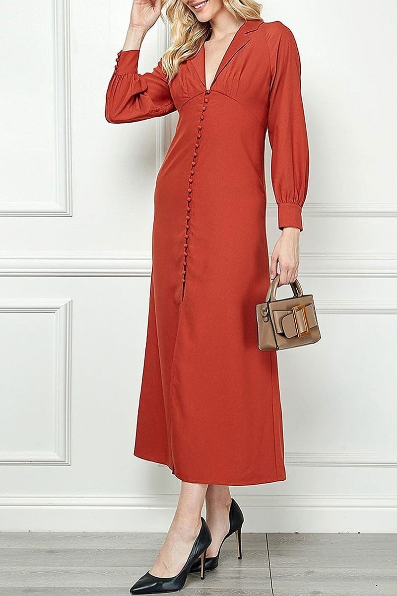 Long sleeve v-neck button up maxi dress (EGWT1335)