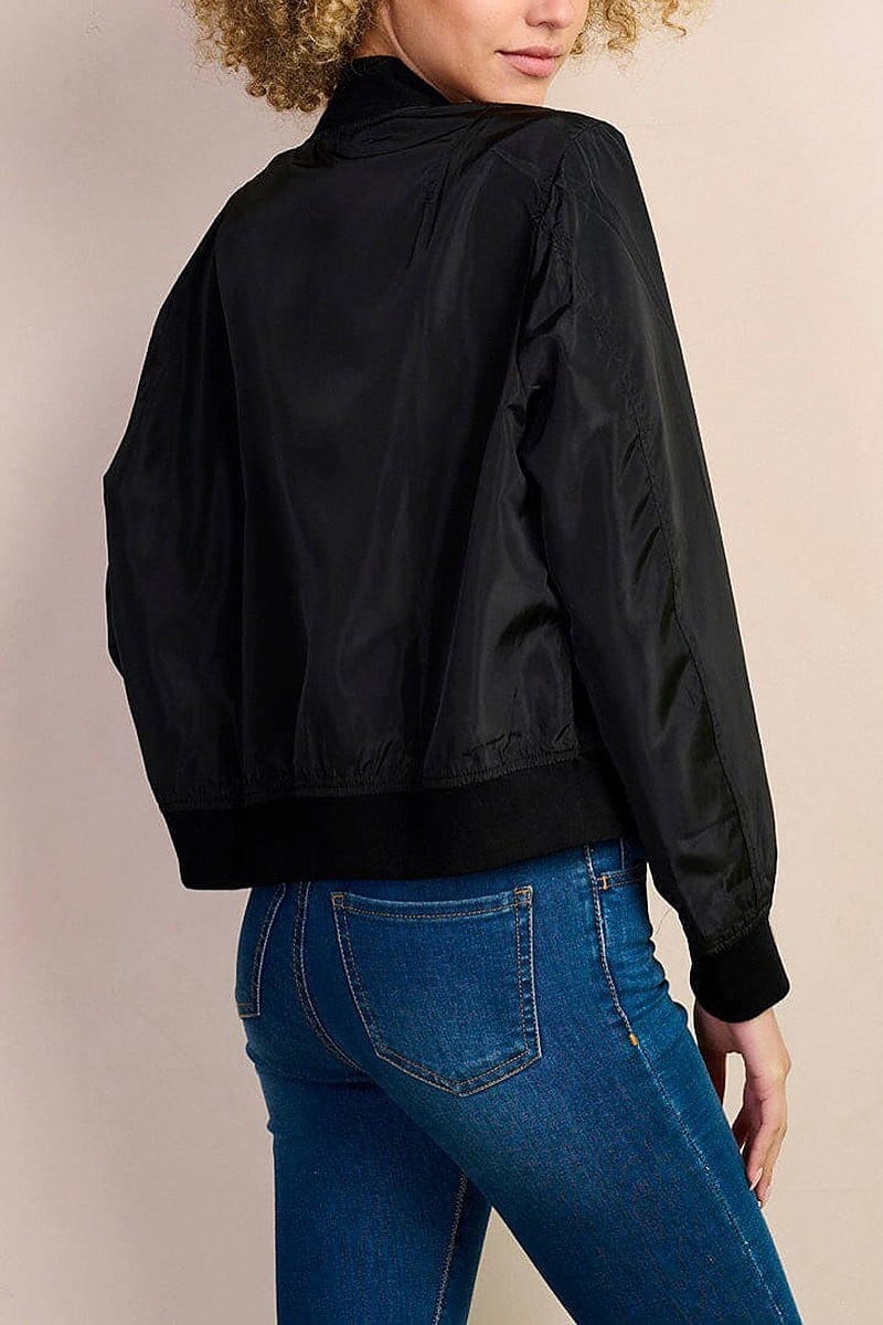 Long sleeve pockets zipper closure bomber jacket (EDH2222)