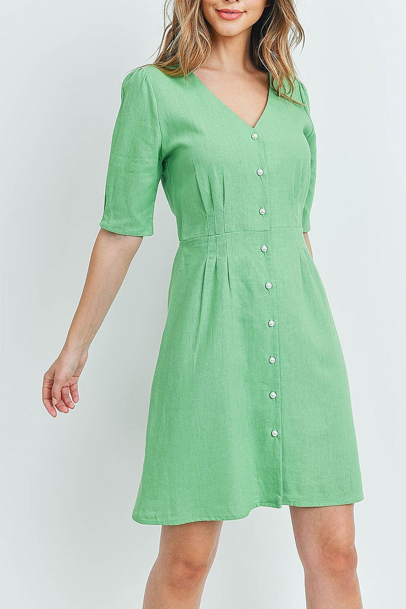 V neck button front dress (DED5861)