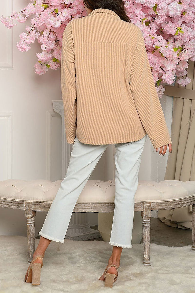 Collar button up long sleeve top (EDWT4236)