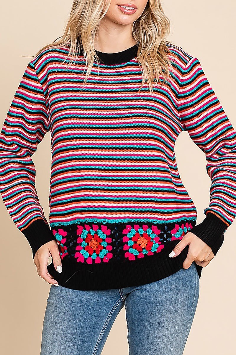 Stripe embroidered knit top (EDH1672)