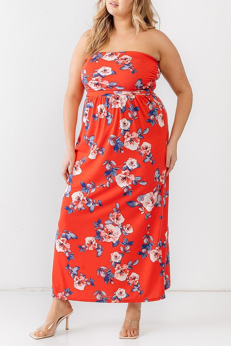 Rose print strapless midi dress (TED1562)