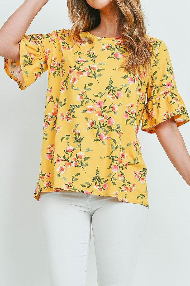 Bell sleeves round neck floral top (ED9699)