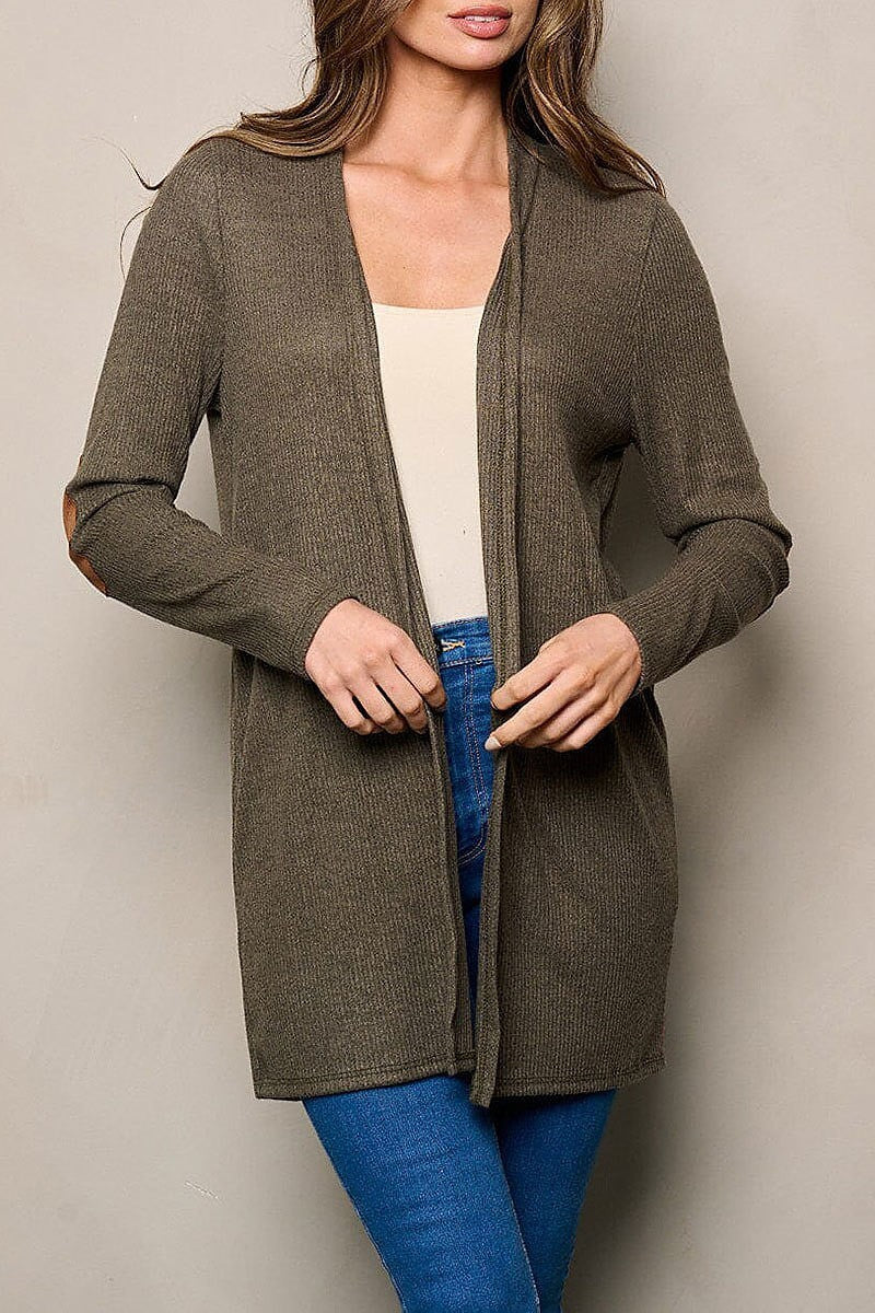 Long sleeve elbow patched open front cardigan (EFWT4494)