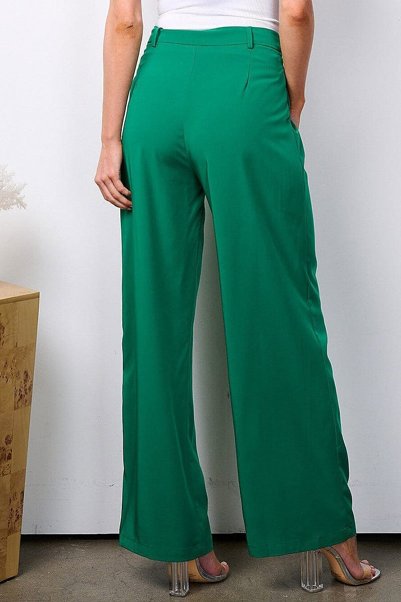 Button closure high waist wide leg pockets pants (EFWT7528)