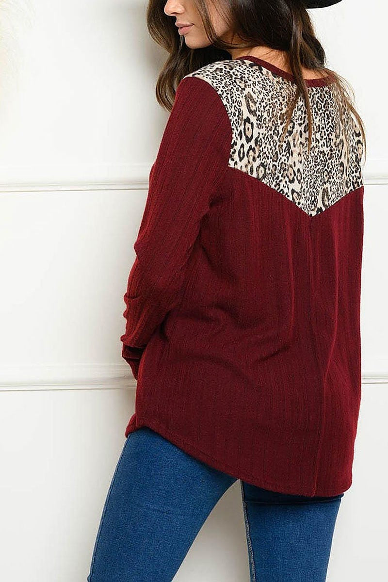 Long sleeve animal print color black top (EDWT4035)