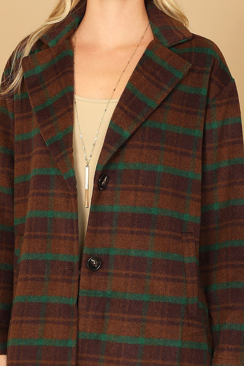 Open front plaid button jacket (DGS6736)