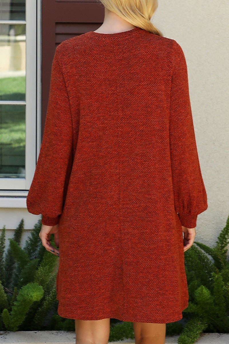 Long puff sleeve jacquard knit dress (DED8806)