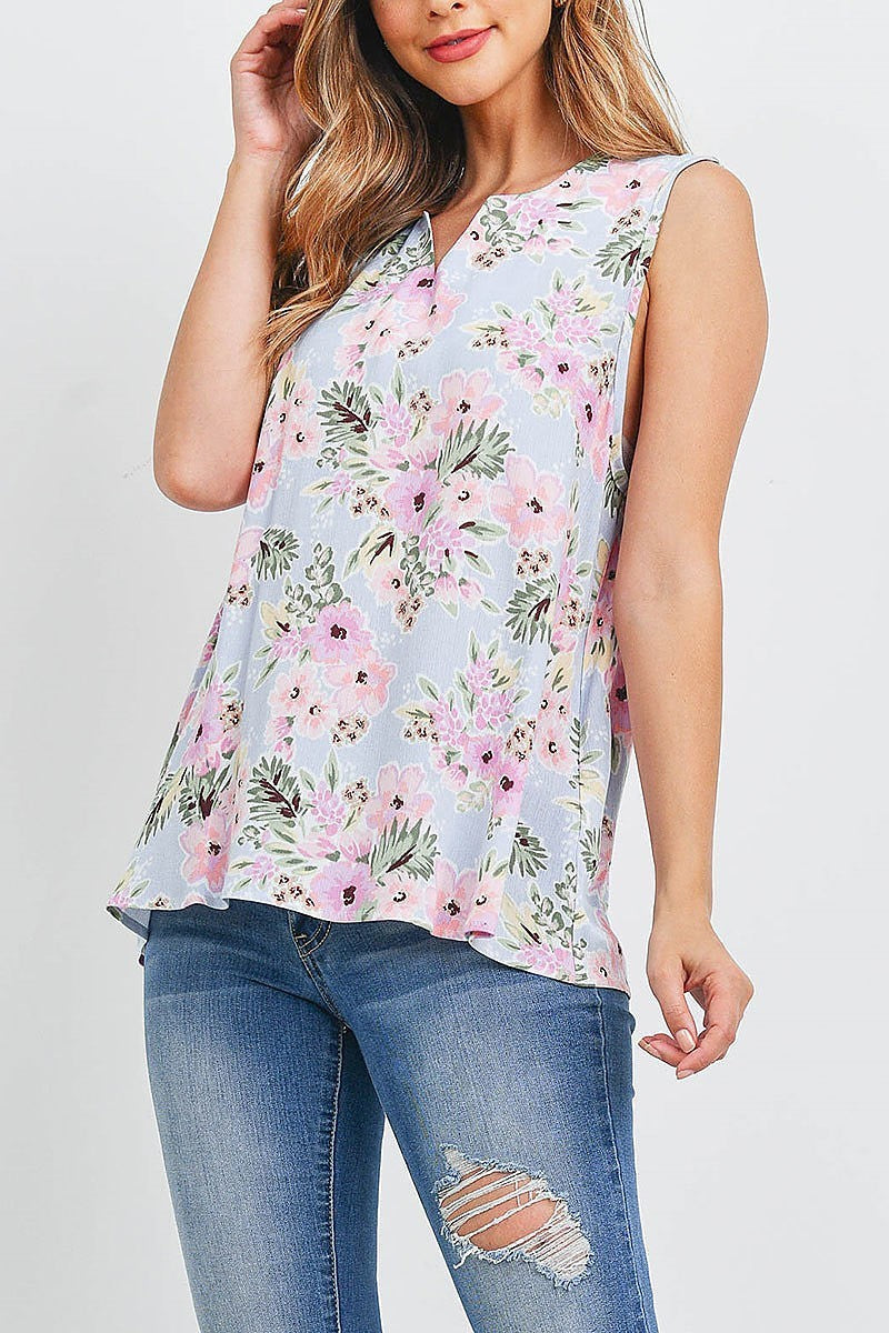 Notch neck sleeveless floral top (EF1616)