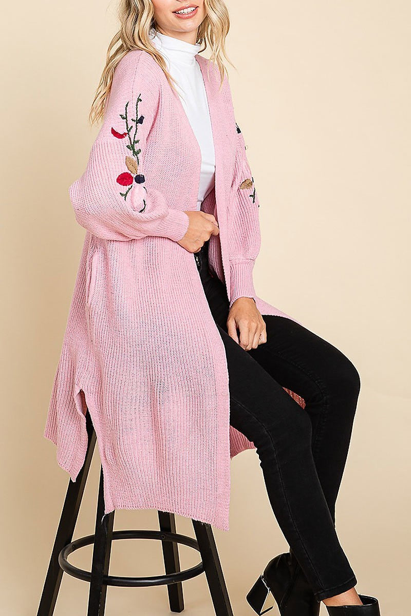 Floral embroidered quarter sleeve cardigan (EDH1627)