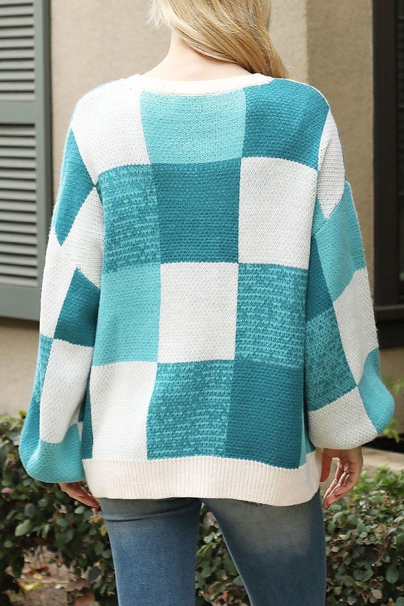 Multi color waffle knit block sweater (DGS6545)