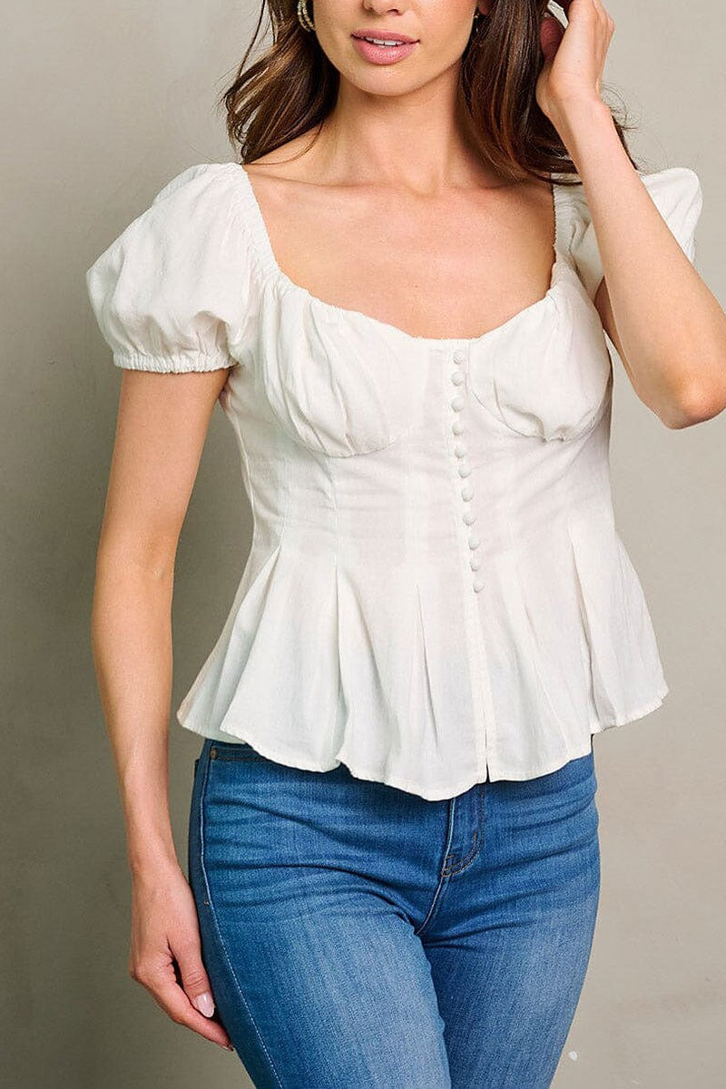 Short sleeve button closure blouse top (EGWT1860)