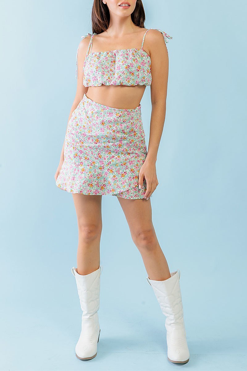 Floral print crop top and skirt set (TED1149)