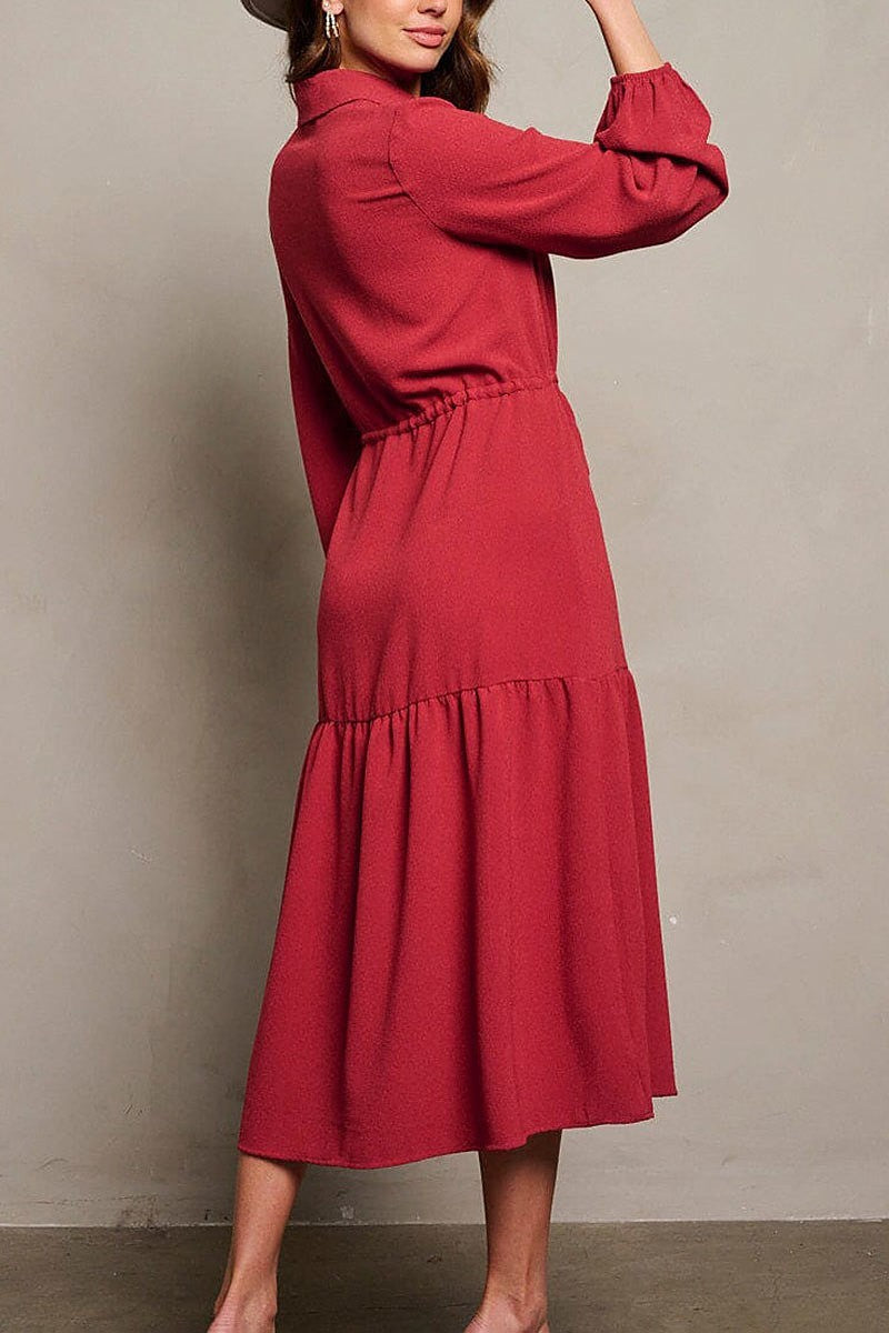 Long puff sleeve button up maxi dress (EGWT1758)