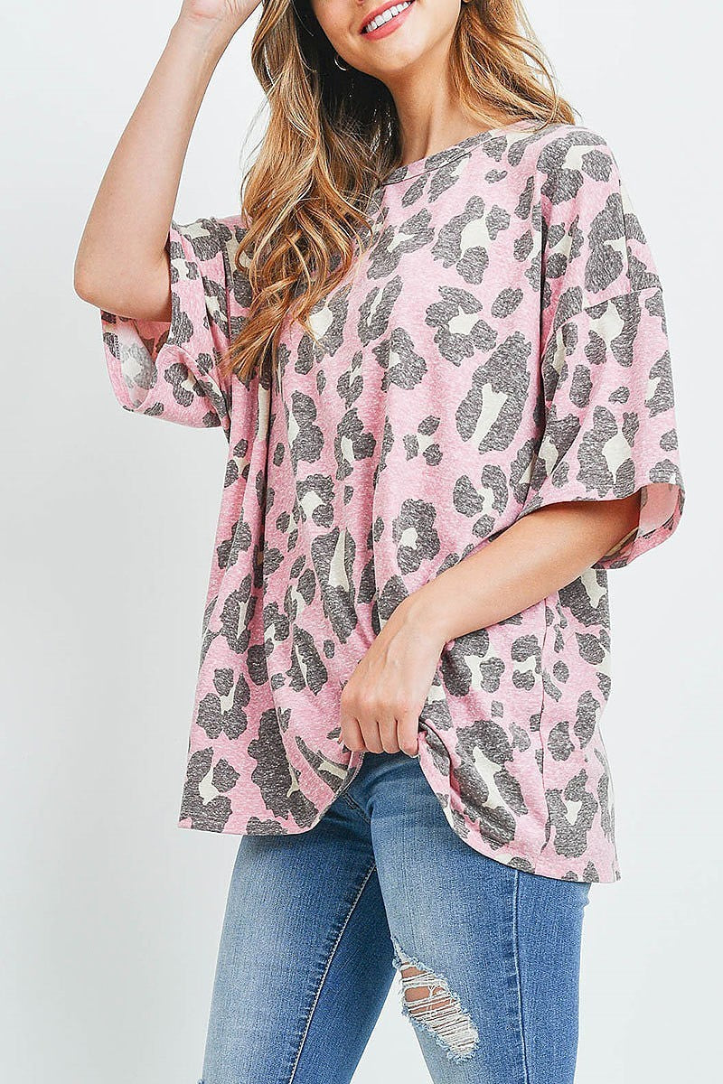 Oversize leopard print round neck top (EF1097)