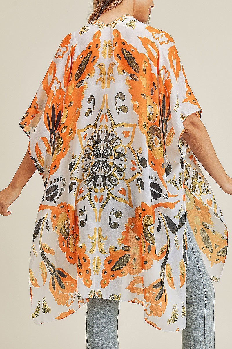 Bohemian floral print open front kimono (EF3229)