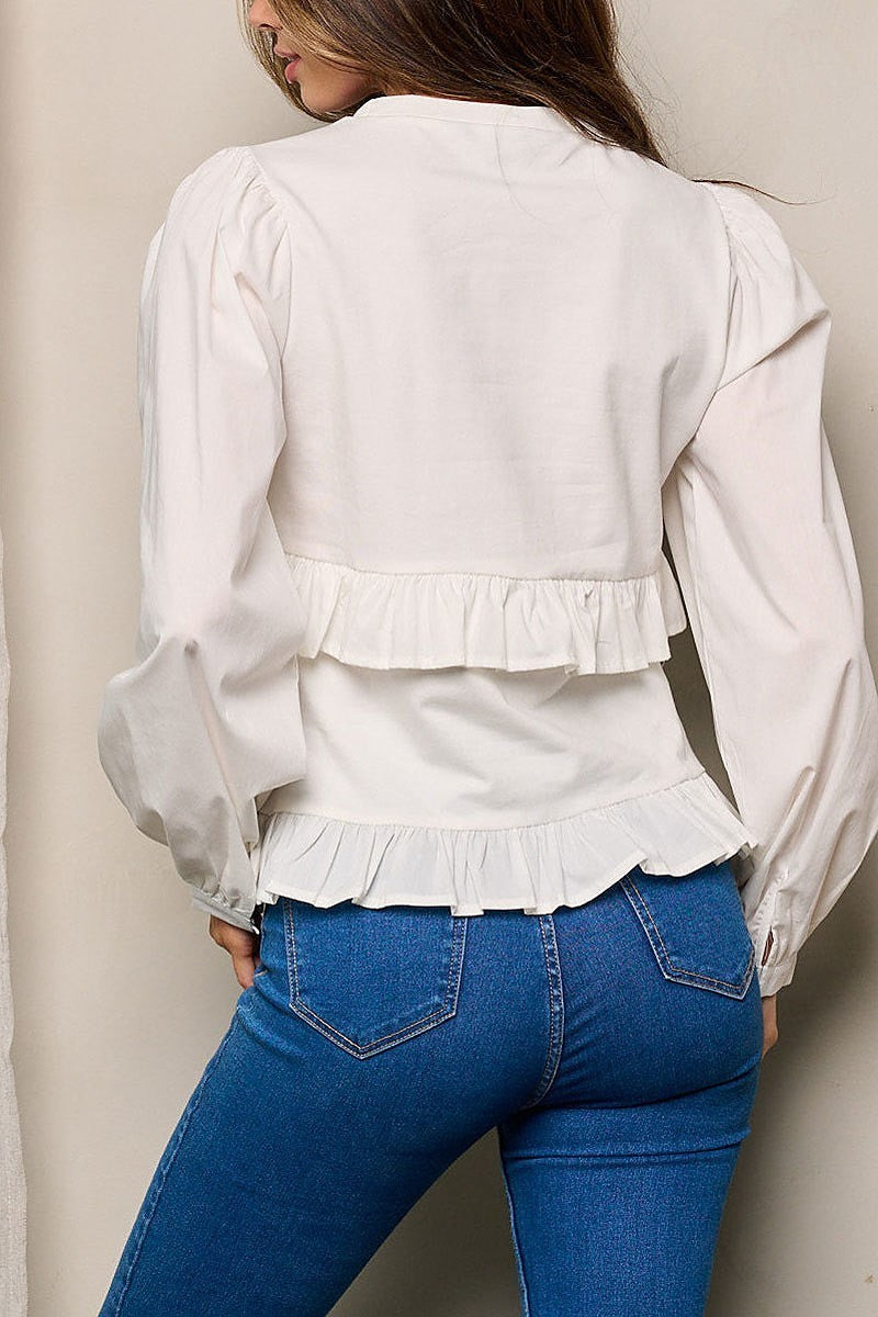 Long sleeves ruffle detailed top (EFWT4406)