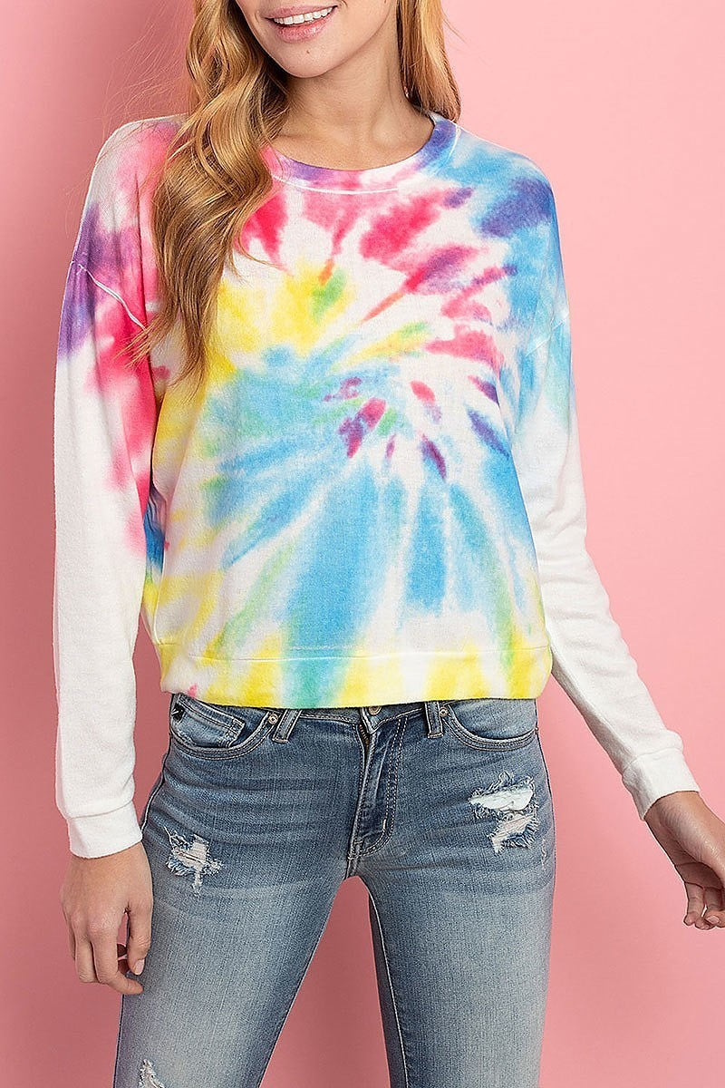 Round neck tie dye loose fit top (ED8459-1)