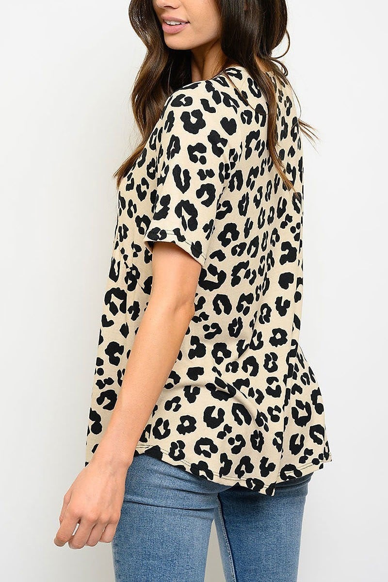 Short sleeve animnal print top (EDWT4091-LAST)