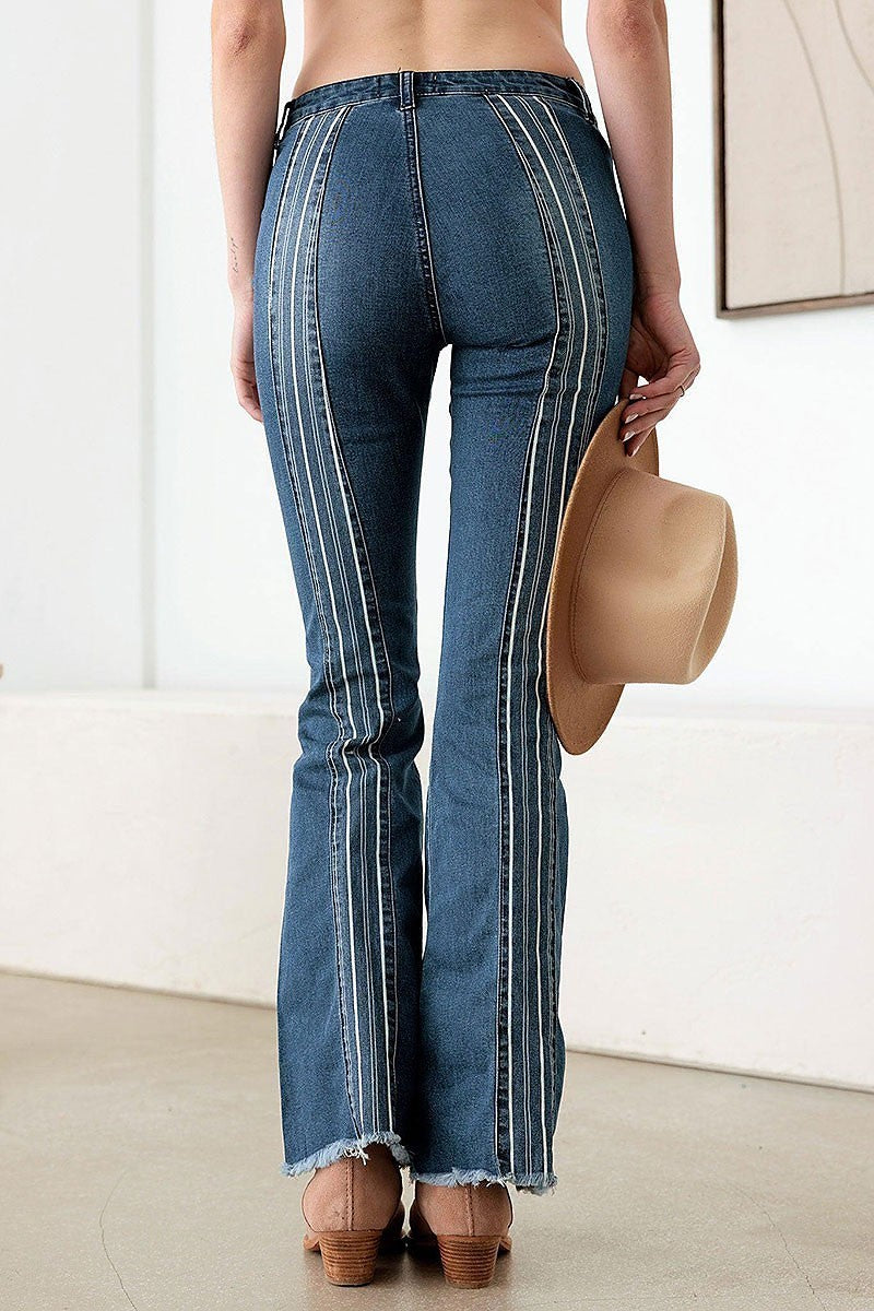 Mid rise flare pinstripe denim pants (TED2968)