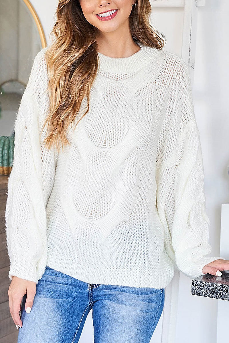 Round neck cable knit loose fit sweater (DGS5573)