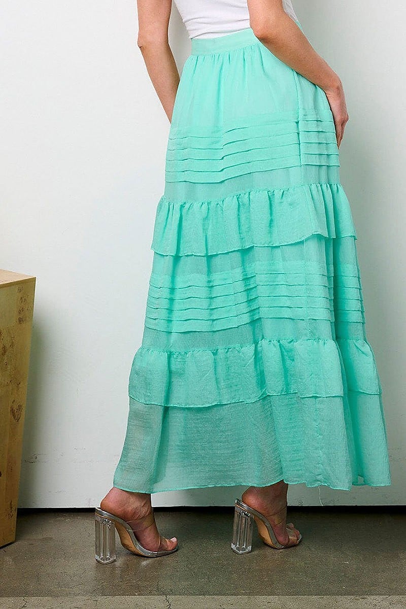 Zip up tiered ruffle maxi skirt (EFWT8980)