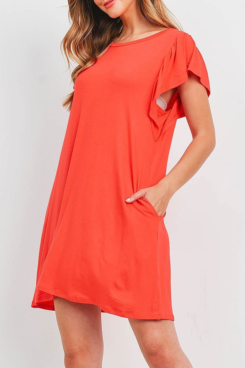 Flutter sleeves side pocket swing dress (DED6390)