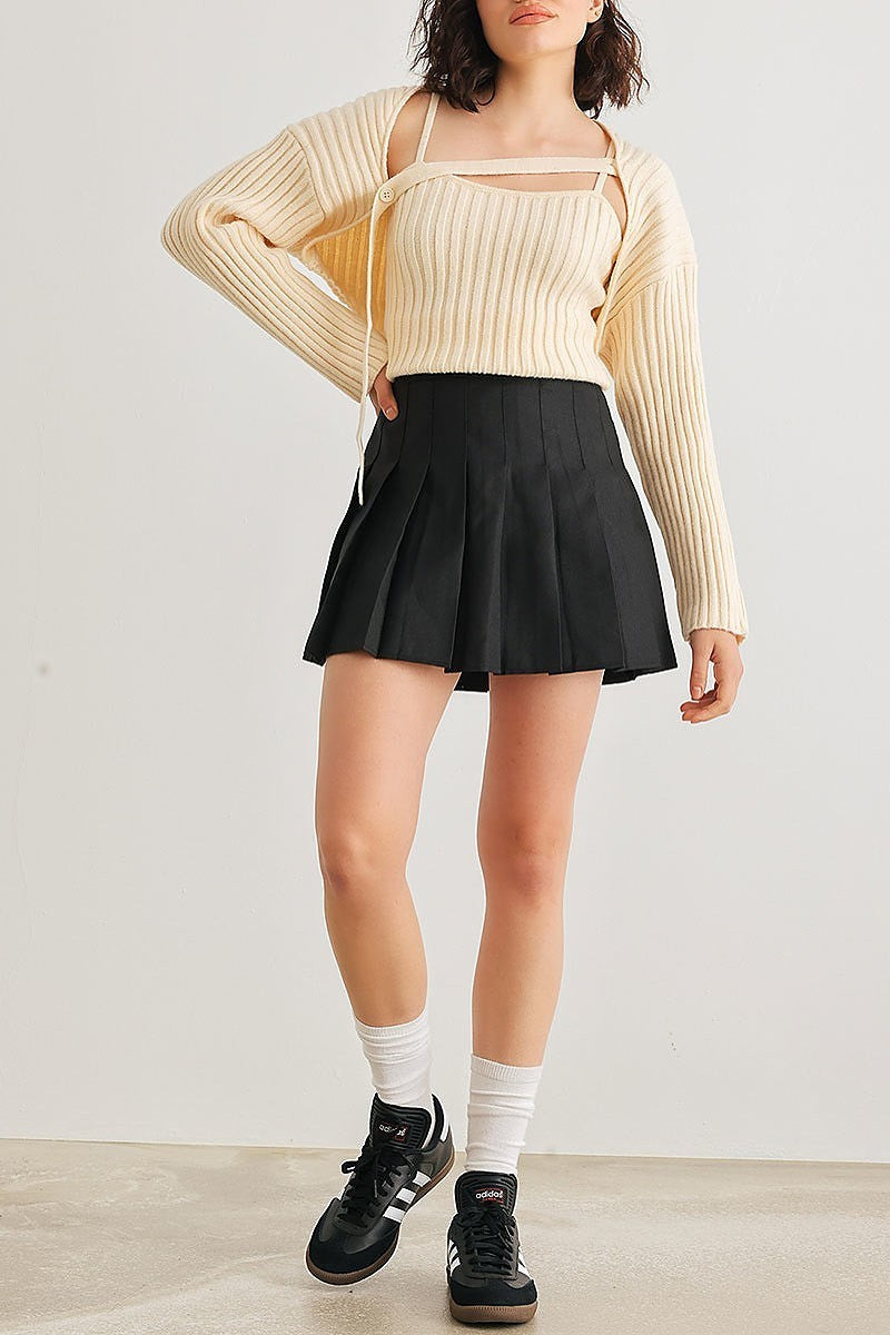 Ribbed knit top and long sleeve cover up set (TED2012)