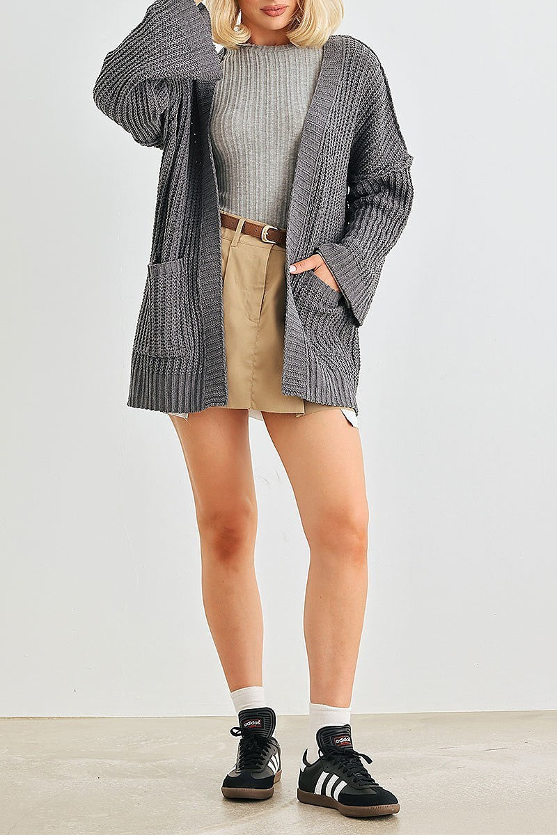 Long sleeve pocket detail open front cardigan (TED2051)