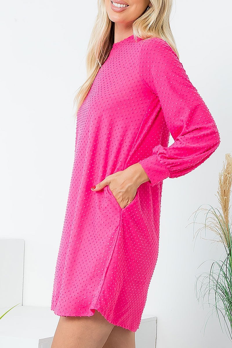 Long sleeve brushed layered ruffle hem dress (DED8736)