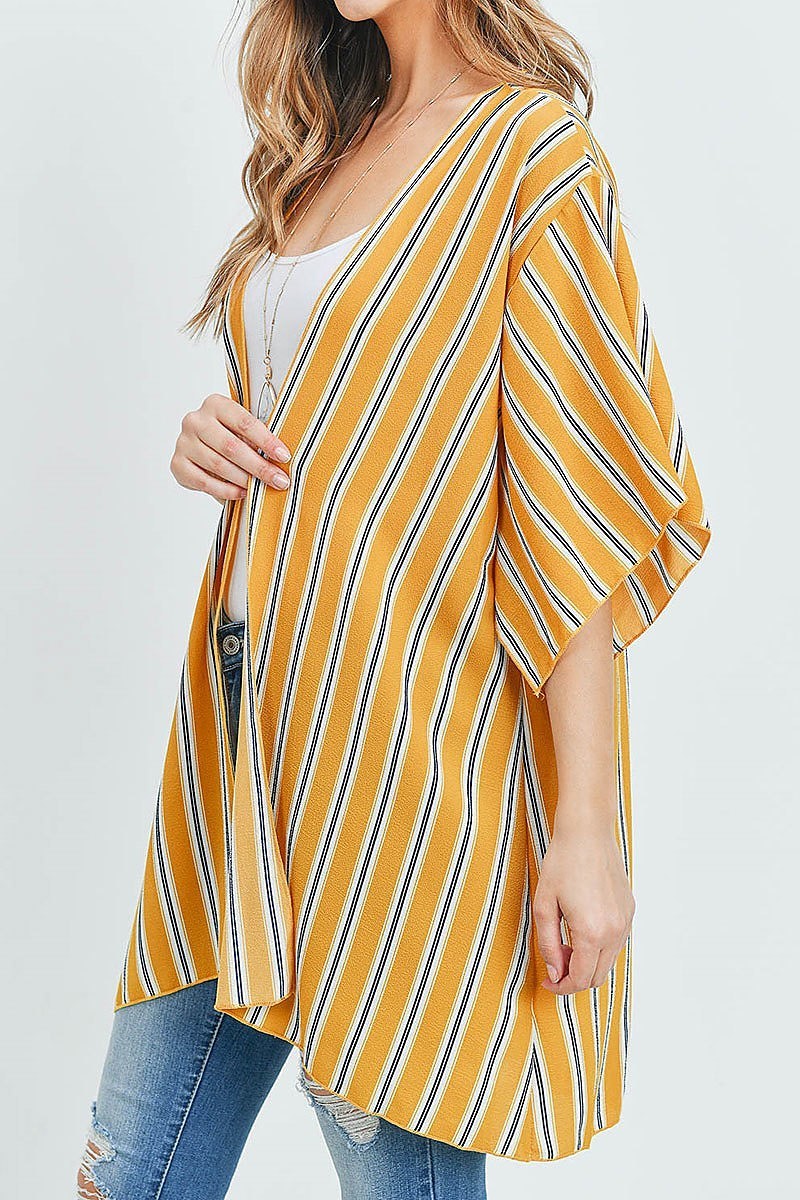 Short sleeve open front vertical stripe kimono (ED8870-2)